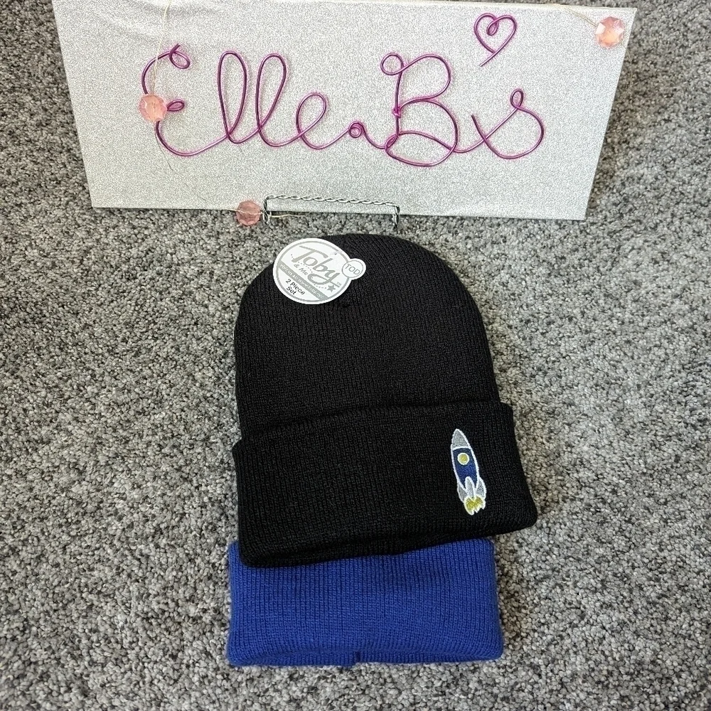 NWT Boys 2 Pack Winter Hat Blue and Black Kids Sizing